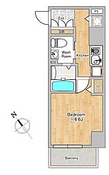 セオリー大阪フルール 1Kの間取図画像
