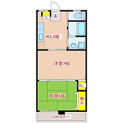(株)ロックス塩鶴ハイツ 2Kの間取図画像