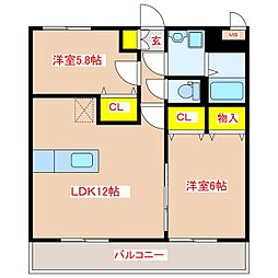 グランコート中郷2 2LDKの間取図画像