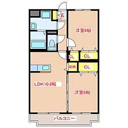 サン・ガーデン永利 2LDKの間取図画像