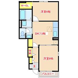 コリーヌJ2 2DKの間取図画像