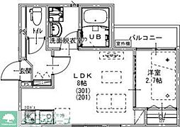 越谷市南越谷1丁目アパート 1LDKの間取図画像