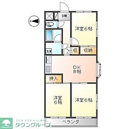 グランディールYOKOYAMAPART2 3DKの間取図画像