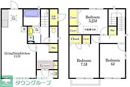 グレイスフル竹の塚B 3LDKの間取図画像