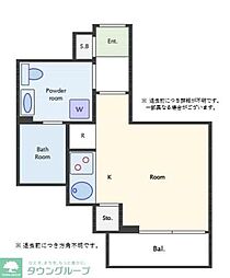 VERXEEDSENJUPARKSIDE ワンルームの間取図画像