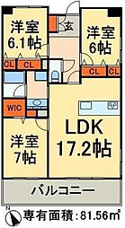 ロイヤルパーリスリバーサイド 3LDKの間取図画像