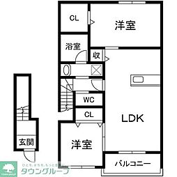 草加市青柳8丁目アパート 2LDKの間取図画像