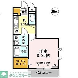 ロワゾブルー 1Kの間取図画像