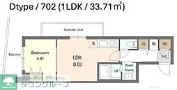 S-RESIDENCE北綾瀬awesome 7階1LDKの間取り