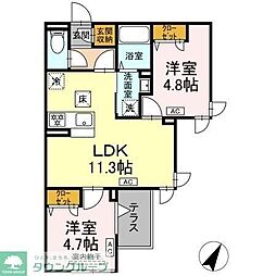 セレスティア扇III 1階2LDKの間取り