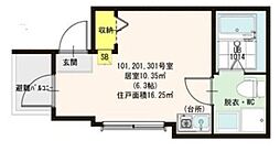 ハーモニーテラス青井VI 2階ワンルームの間取り