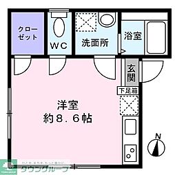 カーサ本木 1階ワンルームの間取り