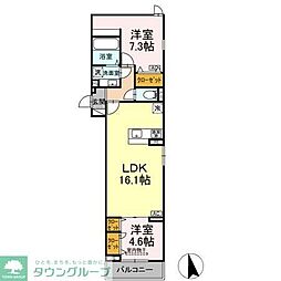セレスティア竹ノ塚II 2階2LDKの間取り