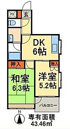 第二宝マンション 4階2DKの間取り