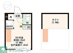 カーサソラーナ 2階ワンルームの間取り