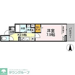 セレスティア南花畑IV 2階1Kの間取り