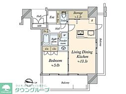 ローレルタワー名古屋栄 1LDKの間取図画像