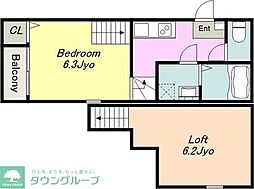 名古屋市営名港線 六番町駅 徒歩6分の賃貸アパート 2階1Kの間取り