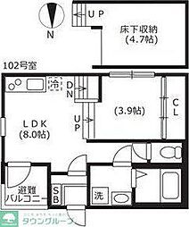 名古屋市営名城線 黒川駅 徒歩10分の賃貸アパート 1階1LDKの間取り