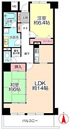 デュオ柏原6号棟 2LDKの間取図画像