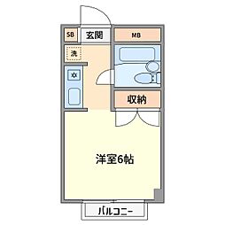 D・エスト東野 ワンルームの間取図画像