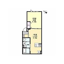 茅ヶ崎市本宿町アパート 1LDKの間取図画像