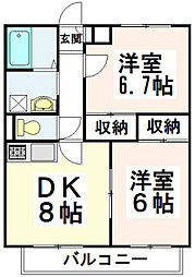 シュトラーセ藤沢B 2DKの間取図画像