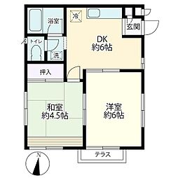 ハイムライラックB 2DKの間取図画像