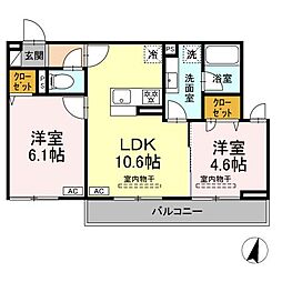 リートゥス湘南辻堂 2LDKの間取図画像