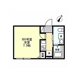 ベイルームプレミア湘南台 1Kの間取図画像