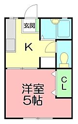 ふれあいタウンB 1Kの間取図画像
