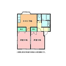 サントル鵠沼B 2DKの間取図画像