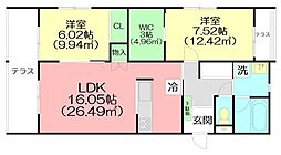 ソルヴィータ天王山1 2LDKの間取図画像