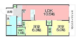 ベルビウ中海岸 2LDKの間取図画像