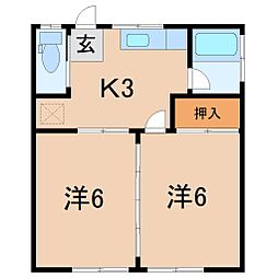山岸コーポC 2Kの間取図画像