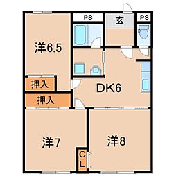 リバーサイドパレス 3DKの間取図画像