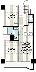 ニューシティアパートメンツ南小倉2 2LDKの間取図画像