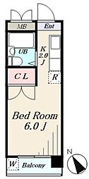 ロワールイン下到津 ワンルームの間取図画像