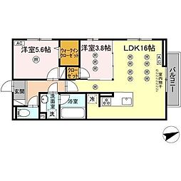 TORISIA上の原 2LDKの間取図画像