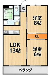 門司別院ホワイトハイツ 2LDKの間取図画像