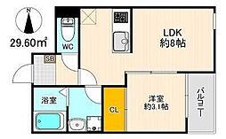 Crecia春の町 1LDKの間取図画像