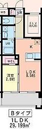 ウイングス重住 1LDKの間取図画像