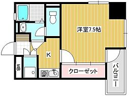 アドバンスM-1 5階1Kの間取り