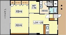 小倉セントラルコーポ 2SLDKの間取図画像