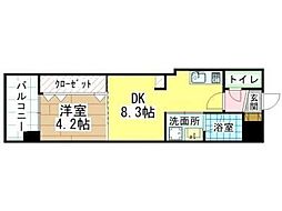 オーヴィジョンQULAS小倉金田 1DKの間取図画像