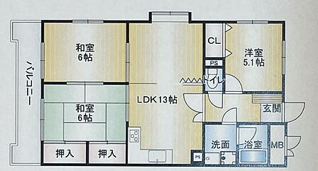 68.37m2の4DKとしても利用できる3LDKの間取り。角部屋なので、日当たりも風通しも良いお部屋です!
