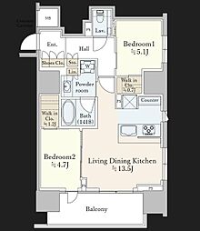 ザ・パークハウス芝御成門 2LDKの間取図画像