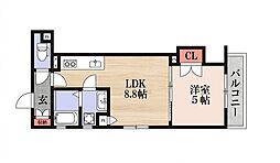 クリエオーレ牧野本町 1LDKの間取図画像