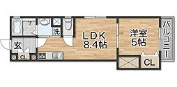 クリエオーレ牧野本町 1LDKの間取図画像