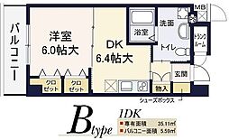 ぽぷら枚方公園 1DKの間取図画像